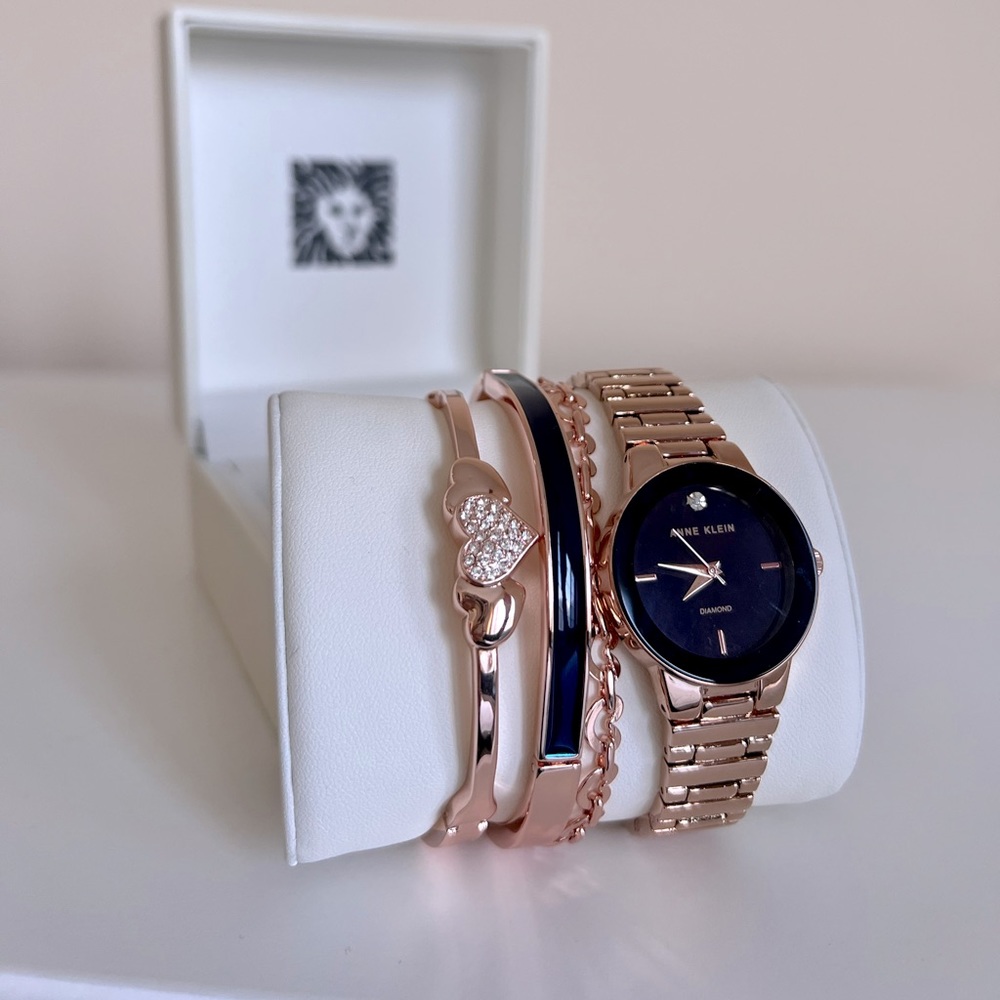 NEW Anne Klein Rose Gold Watch + Bracelet Set
